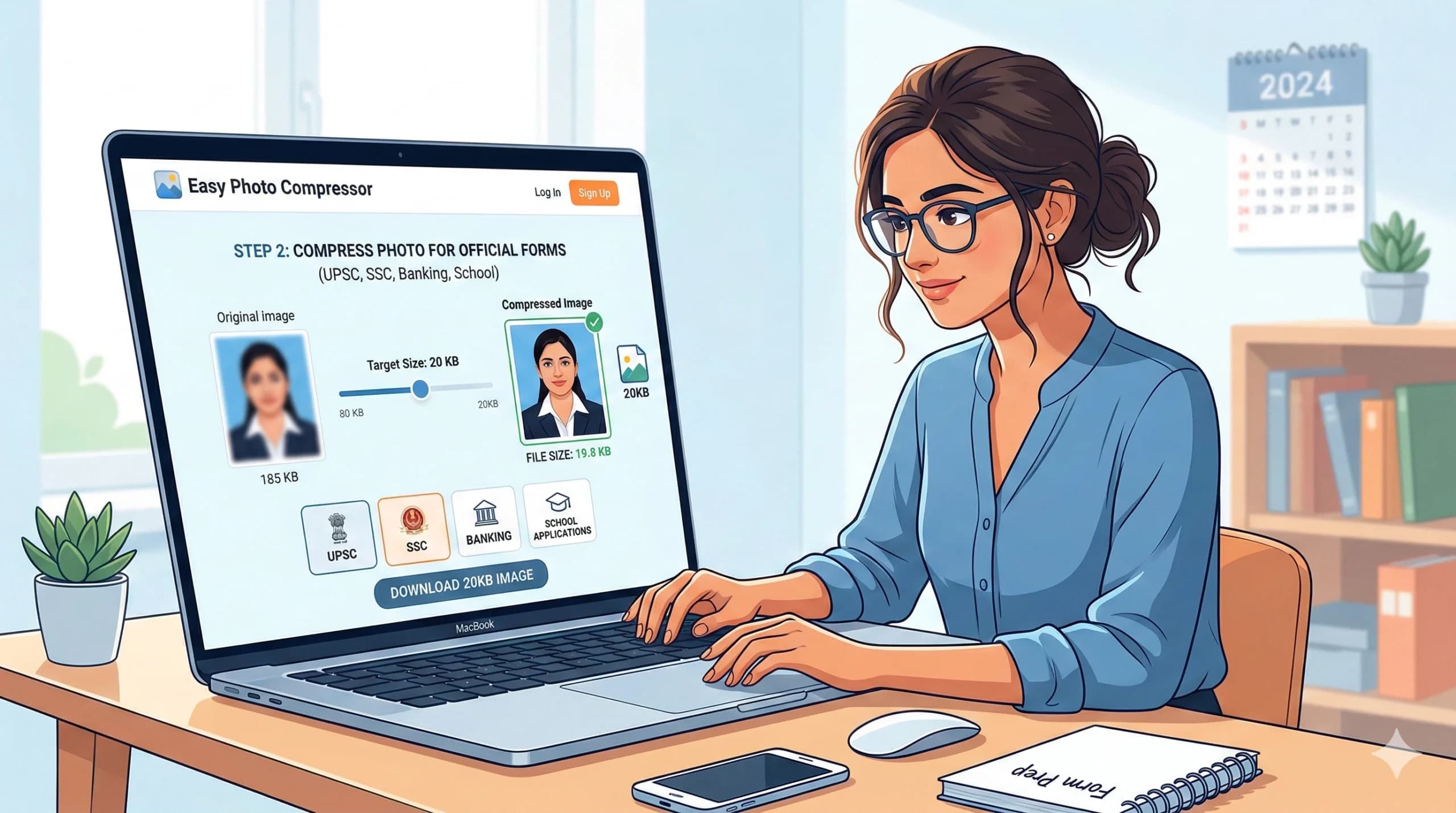 Reduce Photo Size to 20KB Online Quickly Without Affecting Image Quality for UPSC, SSC, Banking, and School Applications